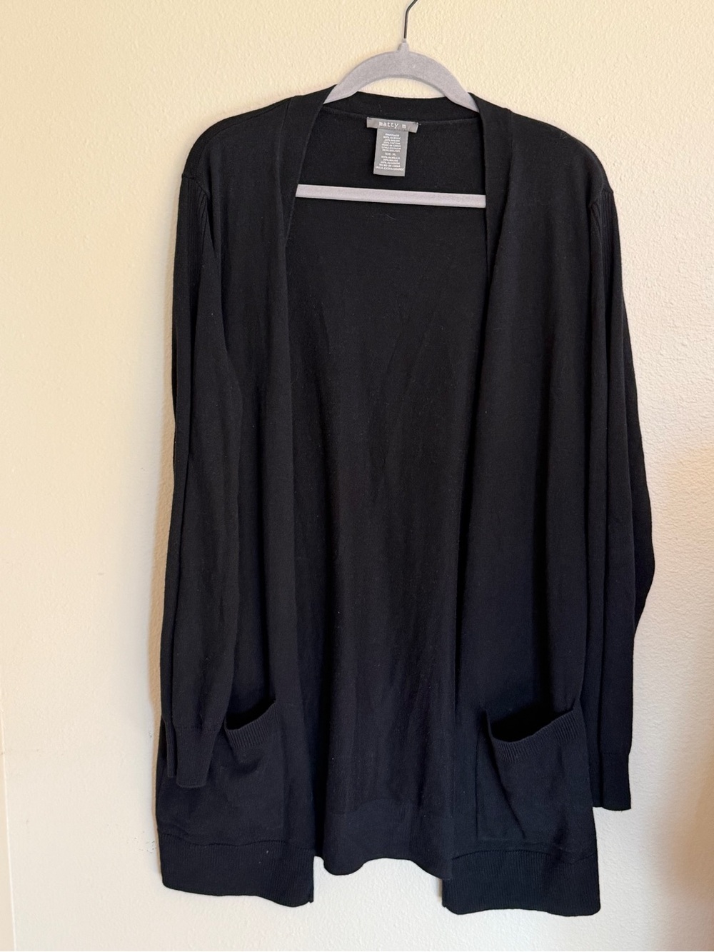 Matty M Black Open-Front Long Cardigan with Pockets
